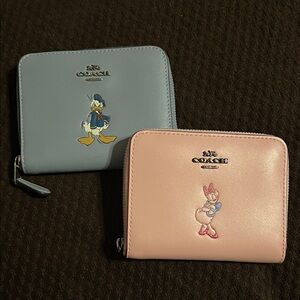 Coach Disney Zip Around Wallets - Donald Duck Blue and Daisy Pink